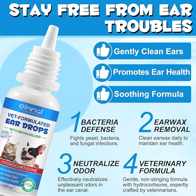 Dog & Cat Ear Infection Treatment Drops, Pets Ear Cleaning Drops with 1% Hydrocortisone for Dog & Cats Yeast Infection, Itchy Ear Relief, Pet Ear Care Supplies for Dogs & Cats -2fl oz-PawvioPets