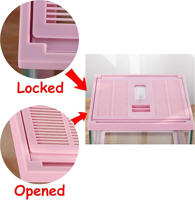 crapelles Reptile Tank Color Pink Spider Terrarium Container Tarantula Box Cage Gecko Habitat Insect Enclosure Frog Carrier Tortoise Snail Container Fish Bowl Hermit Crab House Cricket Breeding Box-PawvioPets