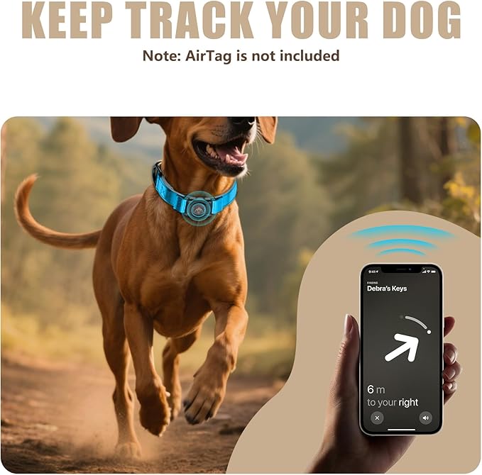 AirTag Dog Collar - Leather Dog Collar with Airtag Holder | IP68 Waterproof AirTag Holder with Metal Buckle, Comfortable GPS Dog Collars Tracker for Medium Large Dogs (Blue, L)-PawvioPets