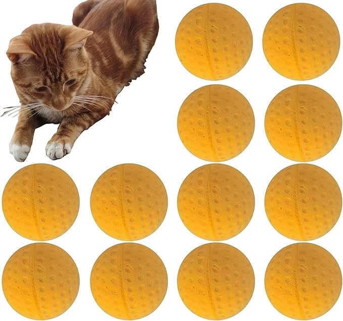 Cat Golf Balls for Indoor Cats Toy Ball Kitten Toys Interactive Cat Ball Sponge Foam Sponge Soccer Balls (Yellow)-PawvioPets