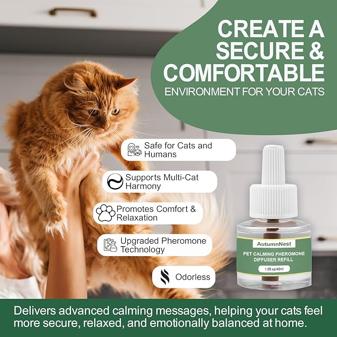 Cat Calming Pheromone Diffuser Refills, 4 Pack 48ml, Helps Relieve Cat Anxiety, Reduce Stress, Aggression, Fighting, Spraying, Scratching, Supports Cats During Vet Visits, Travel, Multi-Cat Homes-PawvioPets