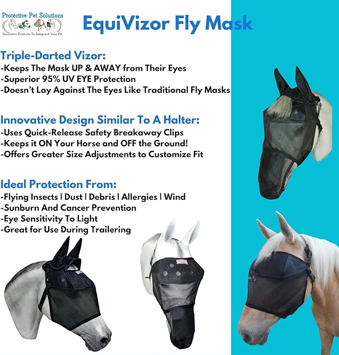 EquiVizor 95% UV Eye Protection (XL) Standard Horse Fly Mask - Help with Uveitis, Corneal Ulcer, Light Sensitivity. Designed to Stay On Your Horse.-PawvioPets