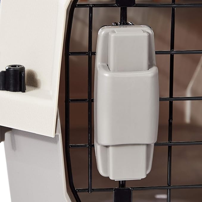 Amazon Basics Hard-Sided Dog and Cat Kennel Single-Door Travel Pet Carrier with Metal Wire Ventilation, 23.6"L x 15.7"W x 13.0"H, Beige-PawvioPets