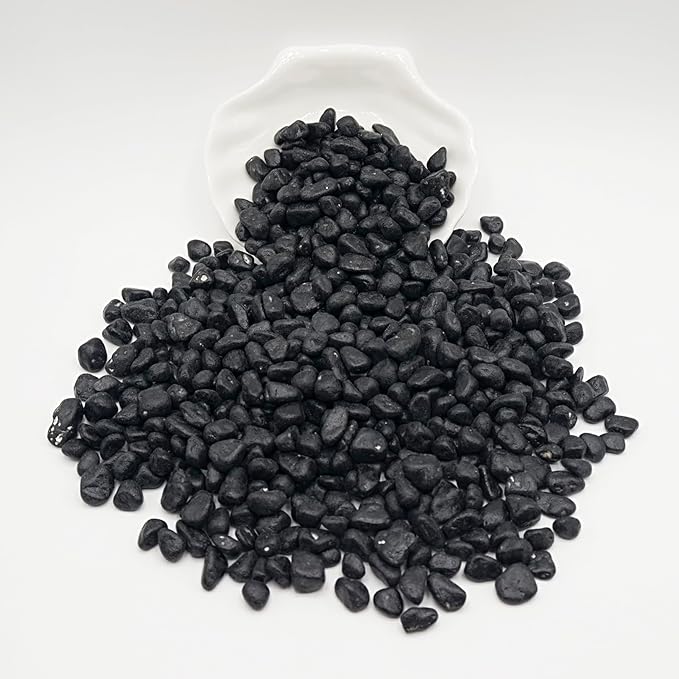 Black Pebbles for Crafts, 0.9 Pound Natural Polished Aquarium Gravel, Decorative Pebbles for Indoor Plants, Turtle Tank, Vase, Succulents Cactus, Garden Landscaping-PawvioPets