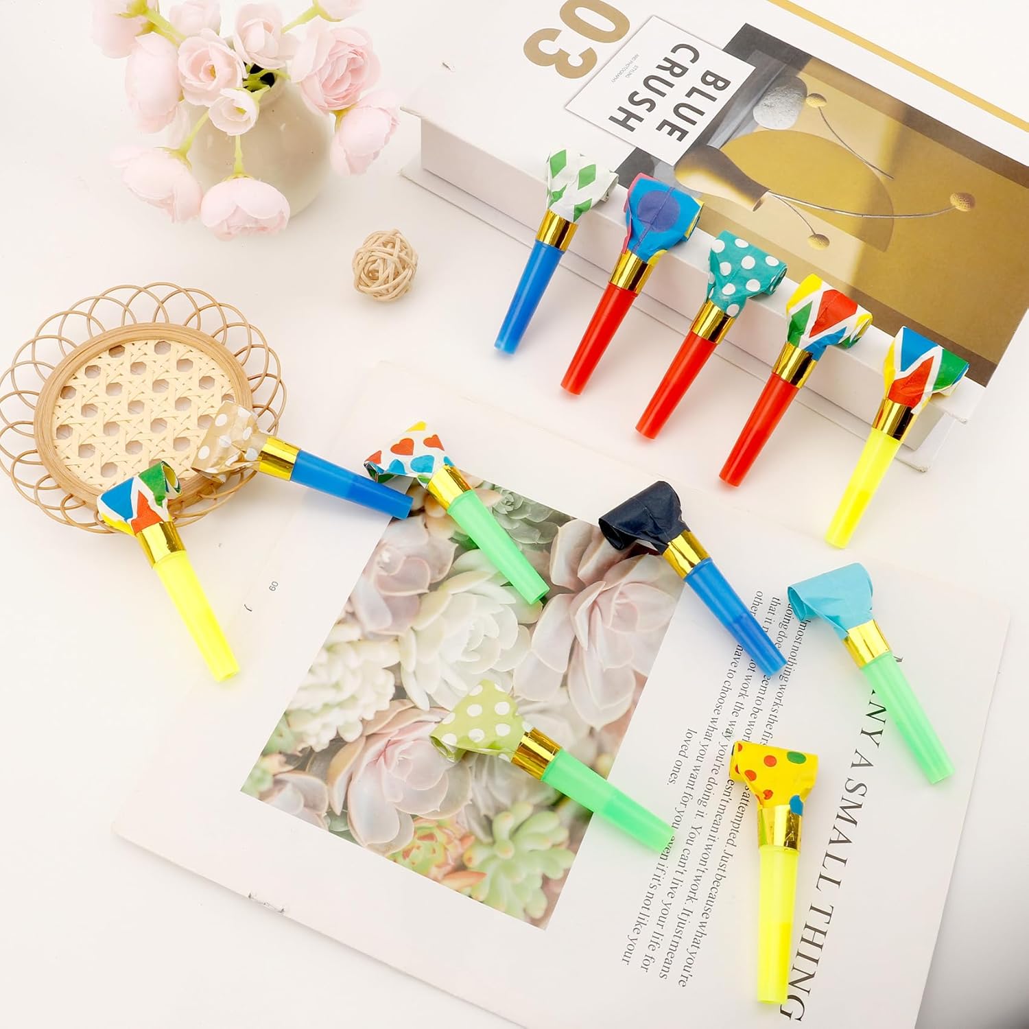 Party Blowers, 25 PCS Party Blowers for Kids, Party Blowouts, Party Noise Makers Horns, Colorful Birthday Blowers Noisemakers Blow Horns Party Whistles Favors for Birthday Christmas New Years Events