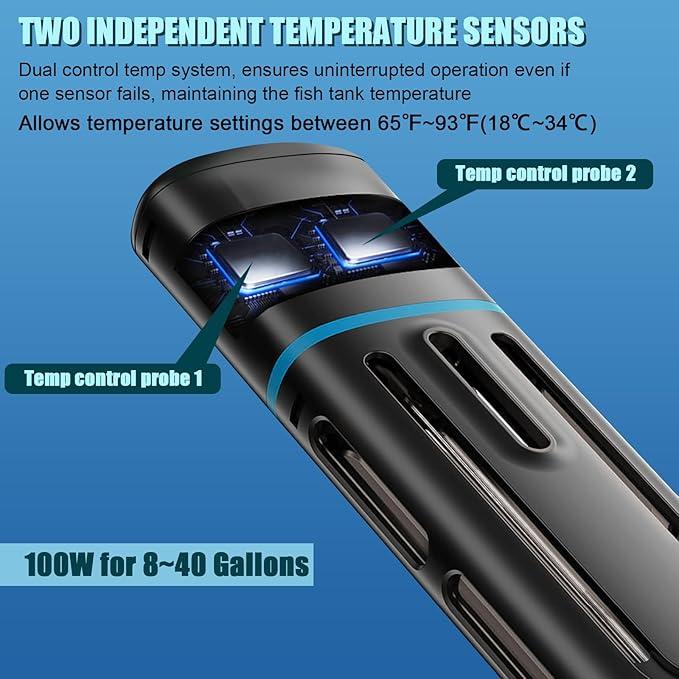 Electronic Aquarium Heater, 100W Small Fish Tank Heater, Adjustable Submersible Heater PID Temperature Control with LED Digital, Water Dry Automatic Shut Off for Fresh Seawater-PawvioPets