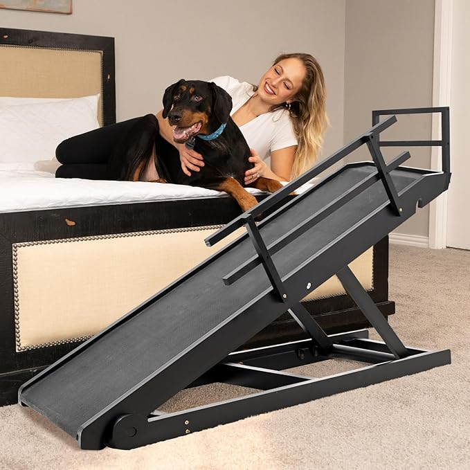 ABORON Dog Ramp,Adjustable Folding Pet Ramp for Bed,Couch,SUV - High Traction Portable Rubber Paw Ramps,Great for Small & Large Old Dogs & Cats, Supports up to 200 lbs,55''Long-PawvioPets