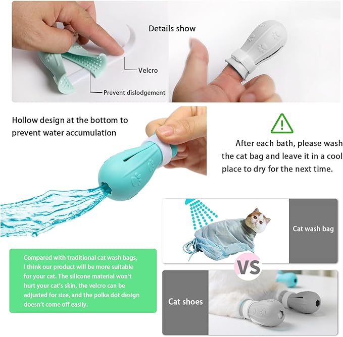 7-Piece Cat Bathing Set - Anti-Scratch Silicone Shoes, Claw Covers, Shower Net, Bathing Bag & Elizabethan Collar (Grey-3)-PawvioPets