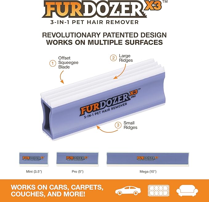 FurDozer X3 PRO Pet Hair Remover & Auto Detailing Tool - Cat & Dog Hair Remover for Carpet, Cars, Couch, Bedding, & Furniture - Reusable Pet Hair Removal Tool for Fur & Lint, 5" (Purple, 2-Pack)-PawvioPets