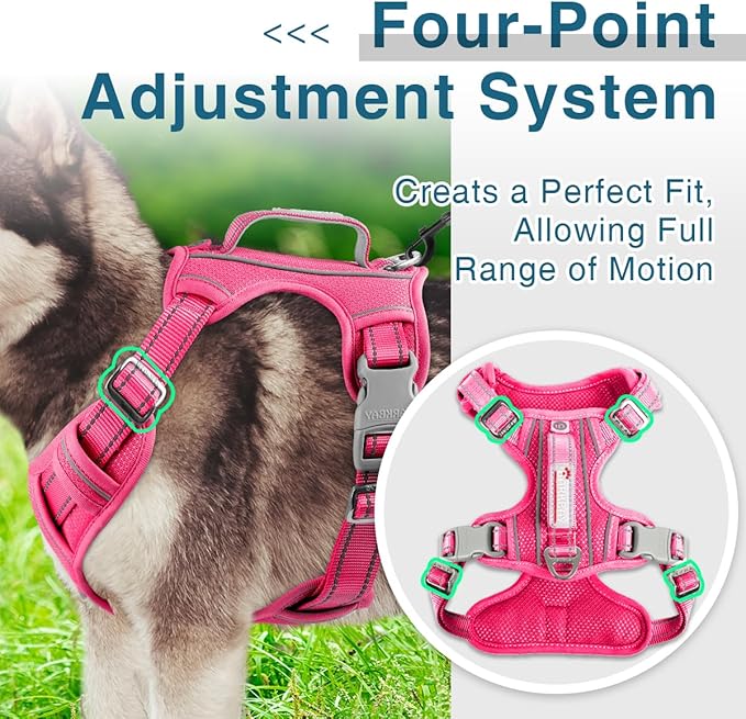 BARKBAY Dog Harness No Pull with ID Tag Pocket - Heavy Duty, Reflective, Easy Control for Large Dogs(Pink,L)-PawvioPets