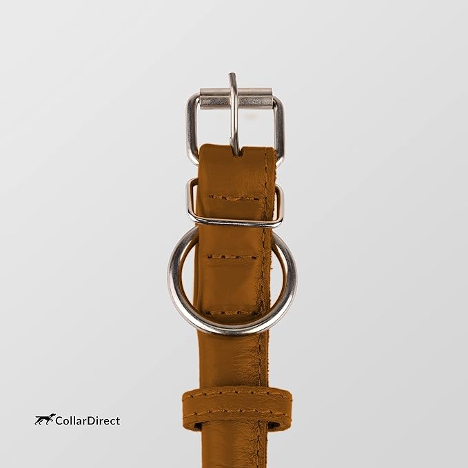CollarDirect Rolled Leather Dog Collar, Soft Padded Round Puppy Collar, Handmade Genuine Leather Collar Dog Small Large Cat Collars 13 Colors (11-14 Inch, Cinnamon Textured)-PawvioPets