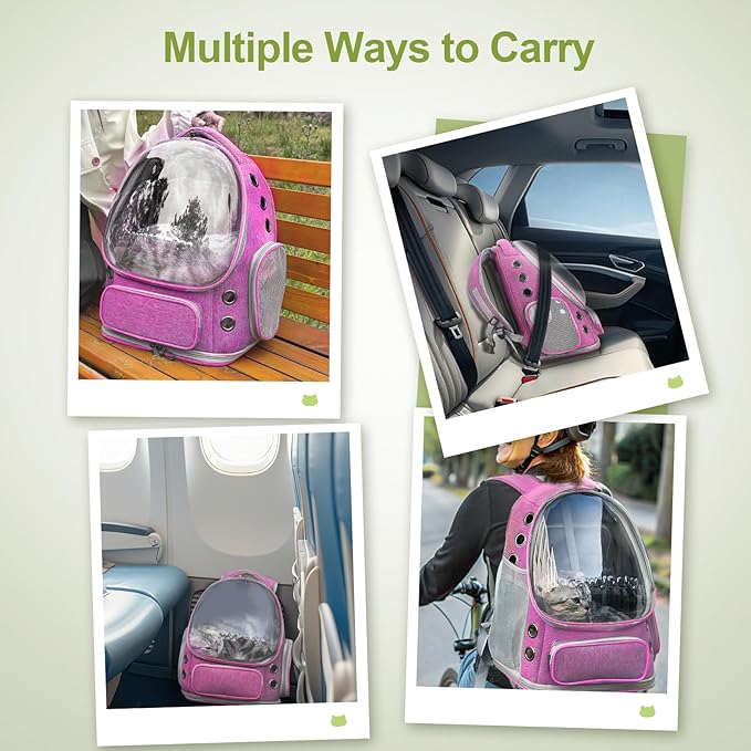 Expandable Cat Backpack,Cat Bubble Backpack Carrier for Carrying Cats, Pets and Small Dogs,Airline-Approved,Designed for Travel, Hiking, Walking,Car （Pink-PawvioPets