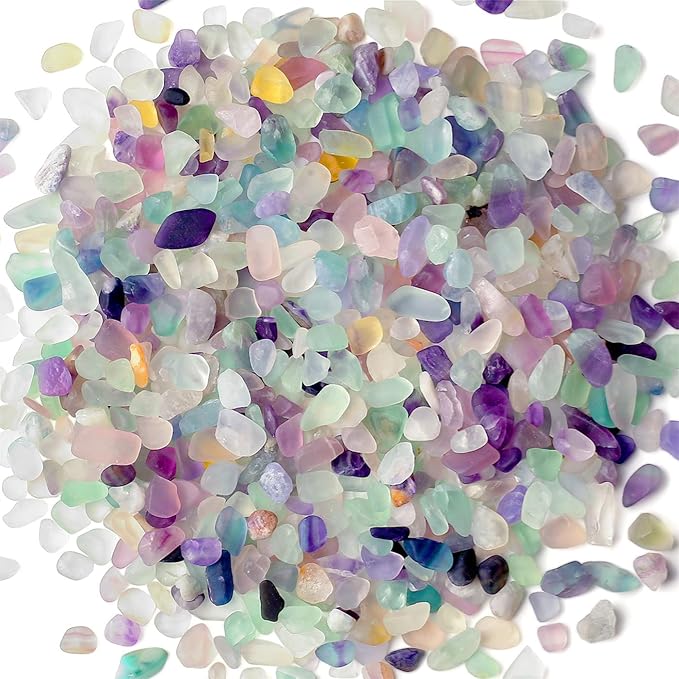 1lb Fluorite Aquarium Gravel Rocks Natural Tumbled Healing Crystal Chips Bulk Gemstones Crushed Stones for Fountain Vase Filler Planters Decorative Fish Tank Potted Reiki Energy Balancing-PawvioPets