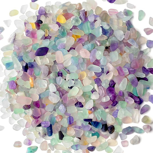 1lb Fluorite Aquarium Gravel Rocks Natural Tumbled Healing Crystal Chips Bulk Gemstones Crushed Stones for Fountain Vase Filler Planters Decorative Fish Tank Potted Reiki Energy Balancing-PawvioPets