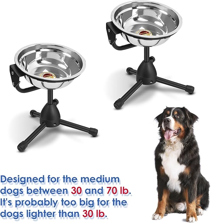 2 Pack Elevated Bowls With Adjustable Metal Stand, Medium Size for Dogs 30-70 lbs, 0.5 Gal 2 Liter, Stainless Steel Food Water Bowl, Height Adjustable Non-Slip Raised Set-PawvioPets