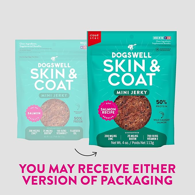 Dogswell Skin & Coat Mini Jerky Dog Treats, Salmon, 4 oz. Bag-PawvioPets