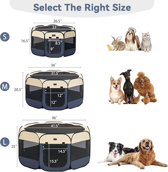A4Pet Collapsible Playpen, 39.5” Portable Dog Playpen with Bowl, Suitable for Puppies, Kittens, and Small Animals, Removable Zipper & Mesh Panel(16”W × 10”H)-PawvioPets