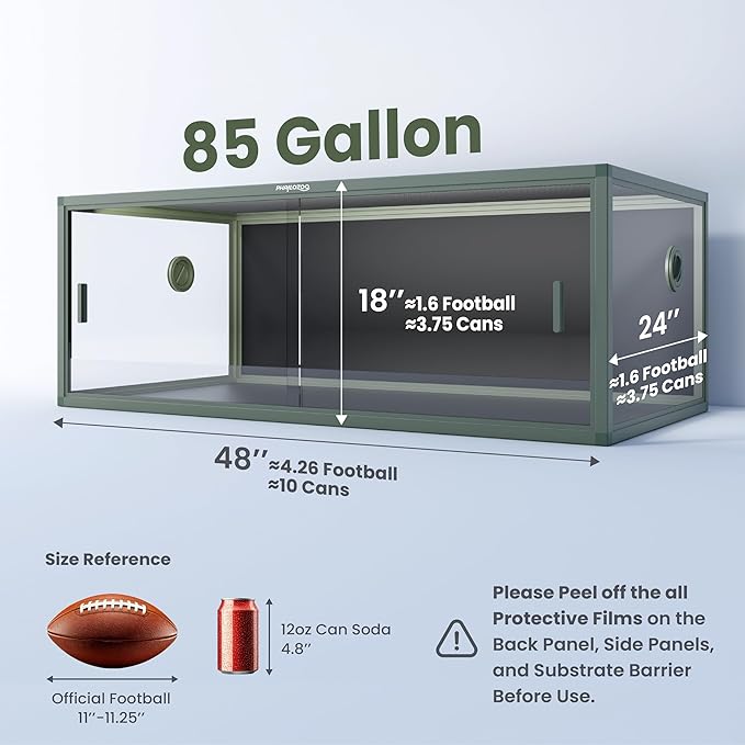 85 Gallon Reptile Tank, Front Opening Snake Tank for Easy Maintenance, Reptile Enclosure with Top Screen Ventilation 48''x24''x18''-PawvioPets