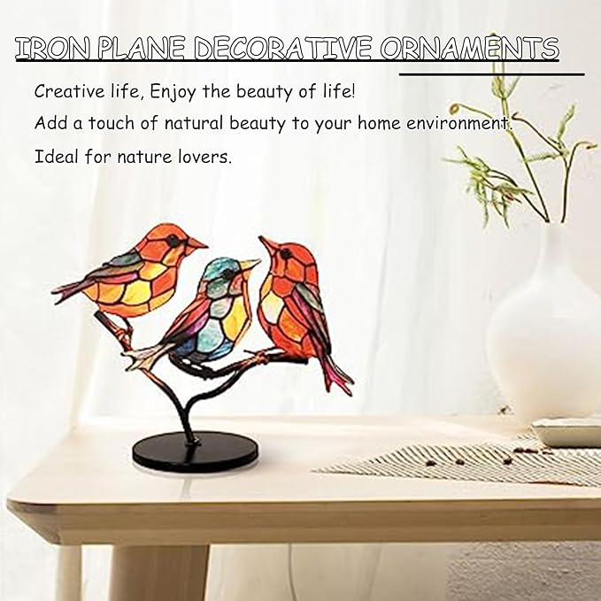 3Birds on a Branch, Metal Desktop Decorations, Home Bird Decorations for Office, Window, Aviary, Garden, Gifts for Bird Lovers, Boxed Set.-PawvioPets