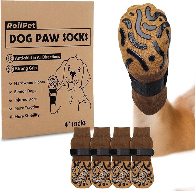 Double Sides Non-Slip Dog Socks to Prevent Licking Paws - Strong Traction for Paw Protector, Senior Dogs, Hardwood Floors, Dog Booties with Grippers - Size Small-PawvioPets