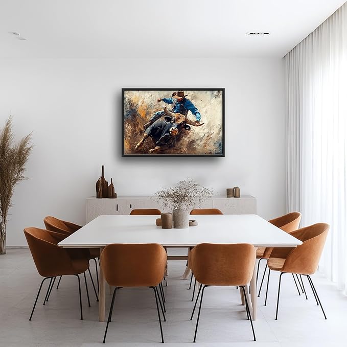 Framed Large Western Cowboy Wall Art, Oversized Rustic Cow Wall Decor for Living Room, Dusty Canvas Painting Pictures Vintage Artwork Home Decoration for Living Room Bedroom Office 36"x24"-PawvioPets