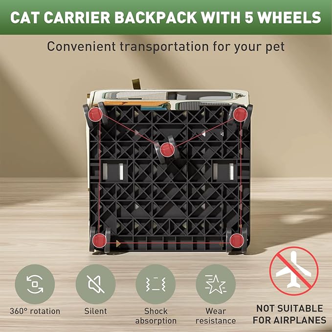 Cat Carrier with Wheels, Soft Rolling Pets Carrier Collapsible on Wheel Pet Handbag Cats Backpack, Dog Carriers up to 25 LBs Removable Cat Bag for Small Dogs Medium Cats Outing(NOT for TSA)-PawvioPets