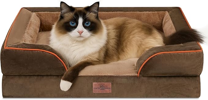 Comfort Expression Small Dog Beds Waterproof Cat Beds Orthopedic Foam Sofa Beds for Small Dogs Comfy Pet Bed with Washable Removable Cover & Non-Slip Bottom(XX-Small,Brown)-PawvioPets