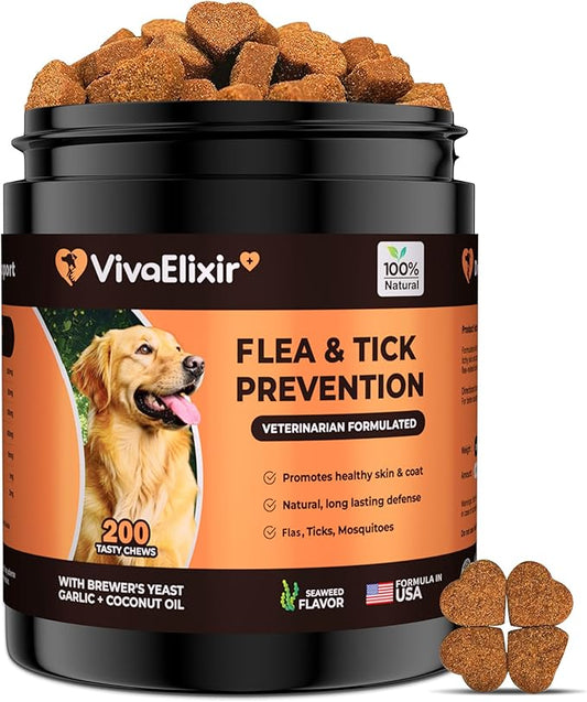 Flea and Tick Prevention for Dogs – 200 Soft Chews - Dog Flea and Tick Treatment & Oral Flea Pills – Skin & Coat Health - Made in USA - for Small, Medium, Large Dogs-PawvioPets
