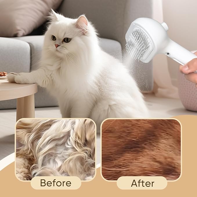3-in-1 Cat Steam Brush – Pet Grooming & Shedding Comb with Gentle Steam Spray, One-Click Hair Release, for Long & Short Hair Cats & Dogs (White)-PawvioPets