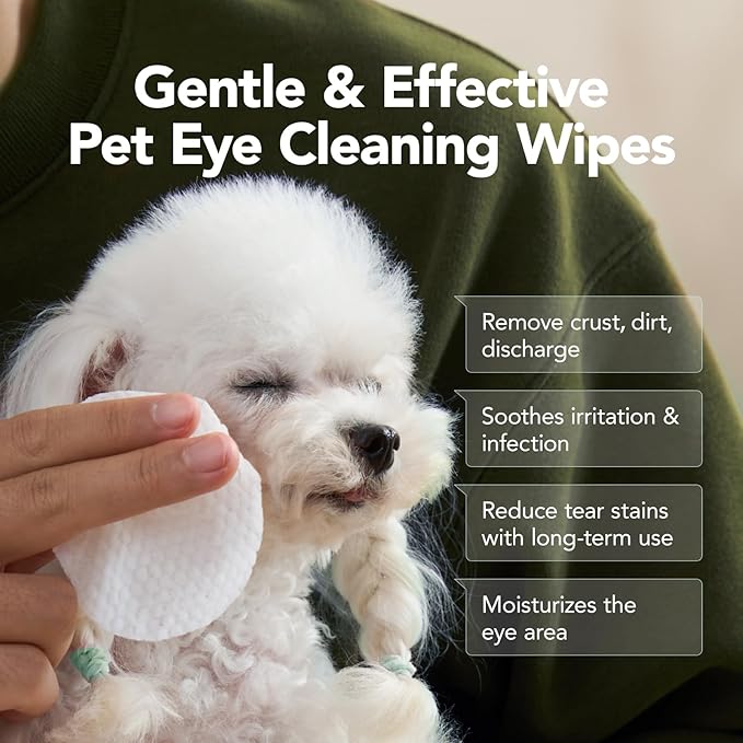 Dog Eye Wipes, Gentle Eye Wipes for Dogs & Cats, Pet Eye Cleaner Wash Removes Discharge, Crust, Debris, and Gunk (100, Unscent)-PawvioPets