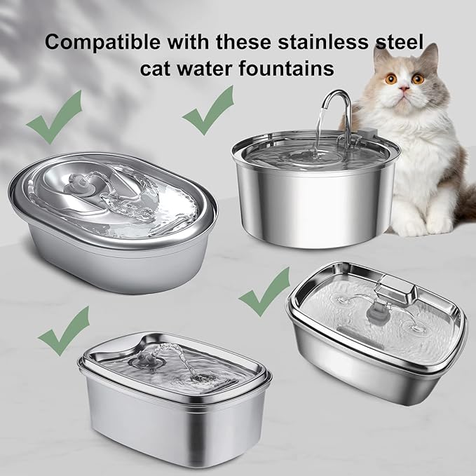 Cat Fountain Filters - 8 Filters with 8 Sponges Replacement for Stainless Steel Pet Fountain-PawvioPets