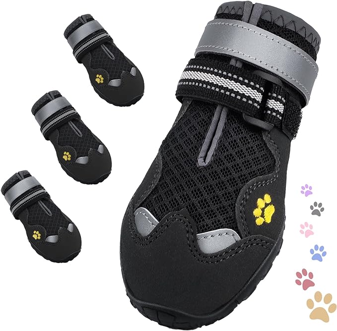 Dog Shoes for Large Medium Small Dog, Mesh Breathable Dog Shoes for Hot Pavement, Anti-Slip Dogs Boots Paw Protectors with Reflective for Outdoor Walking Indoor Hardfloors (Size 7)-PawvioPets
