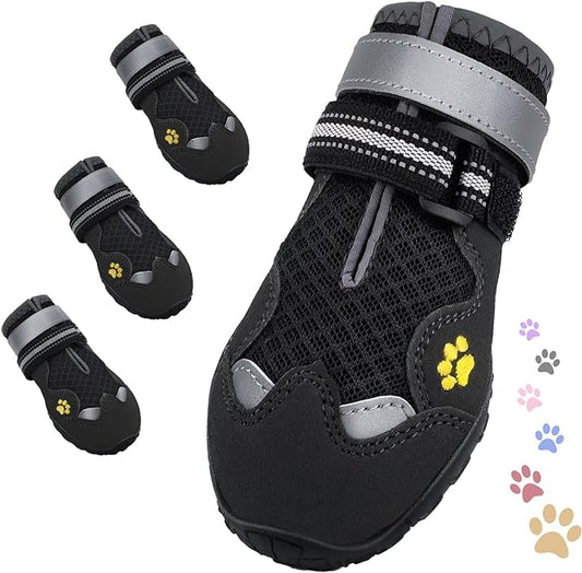 Dog Shoes for Large Medium Small Dog, Mesh Breathable Dog Shoes for Hot Pavement, Anti-Slip Dogs Boots Paw Protectors with Reflective for Outdoor Walking Indoor Hardfloors (Size 7)-PawvioPets
