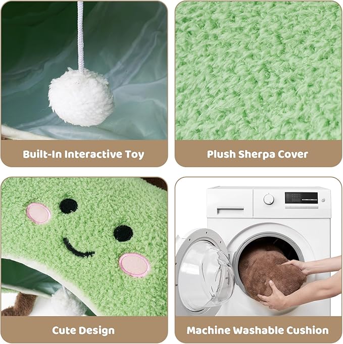 EHEYCIGA Cat Tunnel Bed for Indoor Cats, Cute Cat Donut Toy Tunnel for Small Large Cats with Washable Circle Cushion, Peekaboo Pet Cave Play Tunnel for Kitten, Puppy, Rabbit-PawvioPets