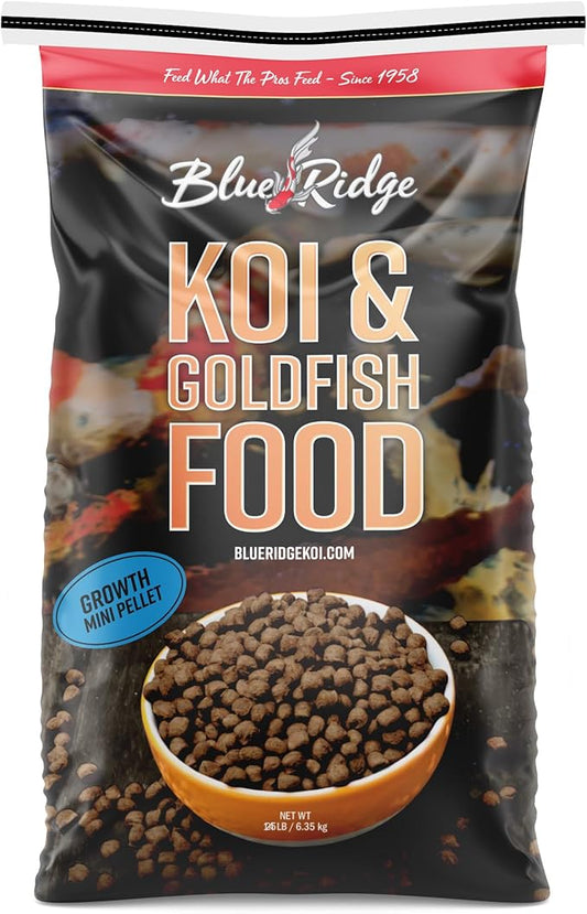 Blue Ridge Koi Fish Food 25lb - Koi Food Mini Growth Formula, Goldfish Food, Premium Fish Food for Ponds, Ponds Fish Food, Floating Pond Pellets-PawvioPets