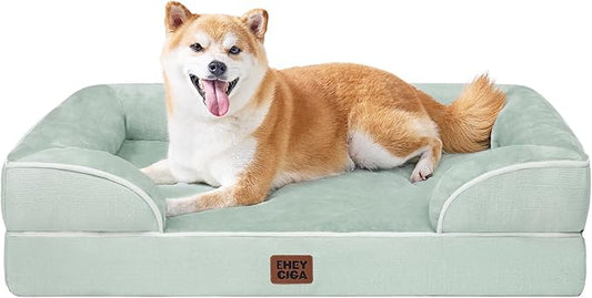EHEYCIGA Orthopedic Large Dog Bed, Waterproof Memory Foam, Non-Slip Bottom, Sage Green, 35"L x 22"W x 6.5"Th-PawvioPets