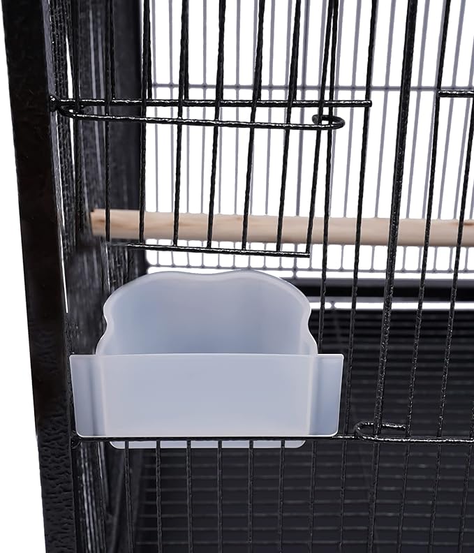 40-Inch Wrought Iron Bird Cage with Open-Top and Rolling Stand, Movable Parrot Cage Pet Bird Flight Cage, 360 Degree View Spacious Interactive Roof Pet Bird House for Medium&Small Birds-PawvioPets