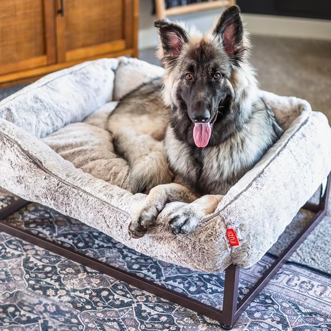 FUZI Luxury Aesthetic Dog Bed for Medium Dogs with Washable Cover, Pet Couch, Pet Bed with Sides, Non-Slip Bottom, Soft and Durable Calming Dog Bed, Faux Rabbit Fur, Medium 31.75x23.6x9.5 Light Grey-PawvioPets
