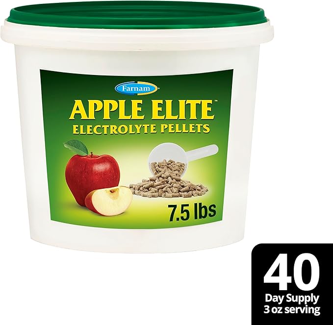 Farnam Apple Elite Electrolyte Supplement for Horses, Replaces Vital Minerals, Encourages Hydration, No Added Sugar, 7.5 lb, 40 Day Supply-PawvioPets