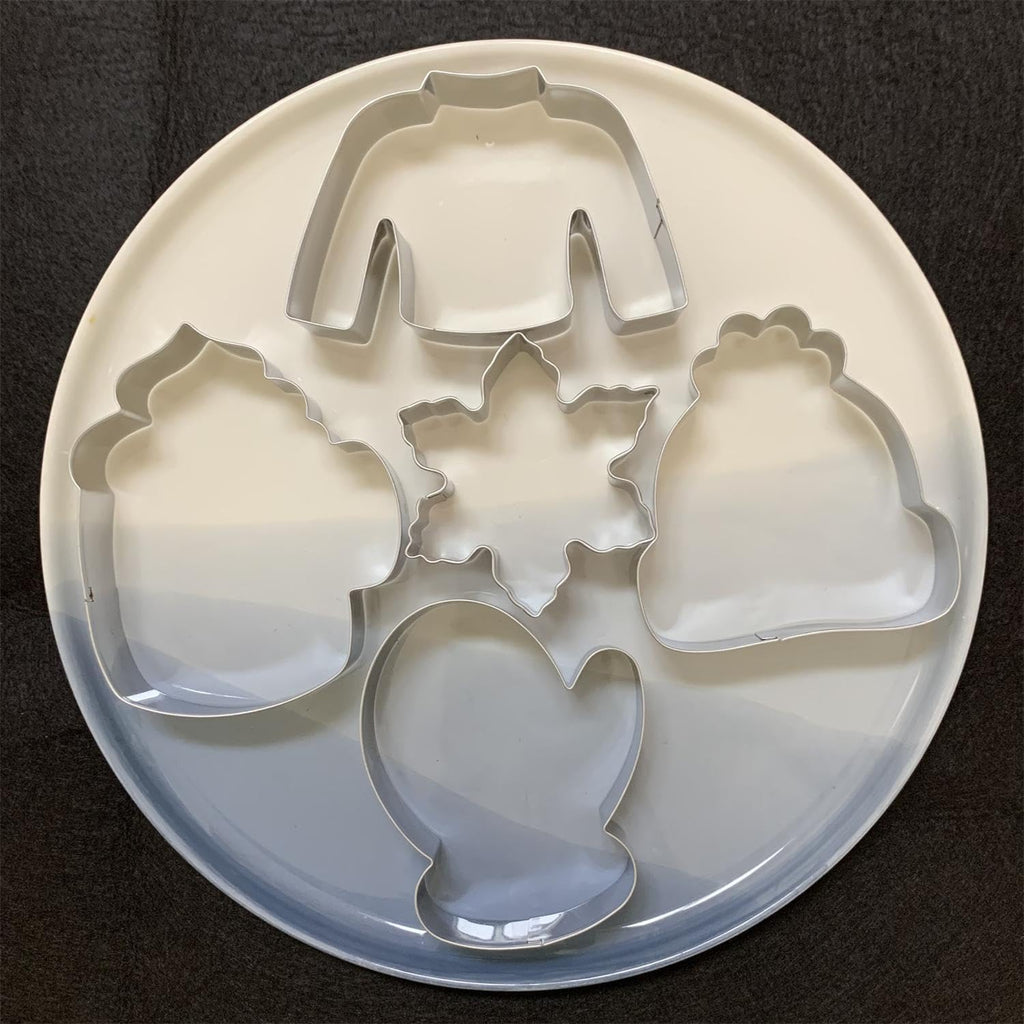 New Winter Christmas Cookie Cutter Set-5 Piece-Ugly Sweater, Hat, Mitten, Snowflake, Coffee Mug Cookie Fondant Biscui Cutters for Ugly Vintage Christmas Thanksgiving