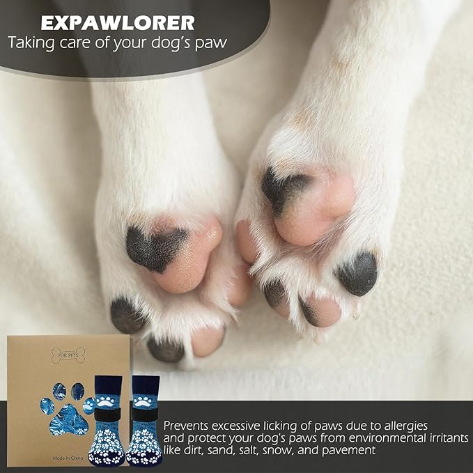 EXPAWLORER Anti Slip Dog Socks to Prevent Licking Paws, Dog Shoes for Hot Pavement, Dog Booties for Small Medium Large Senior Dogs, Traction Control Dog Boots & Paw Protectors for Hardwood Floors-PawvioPets