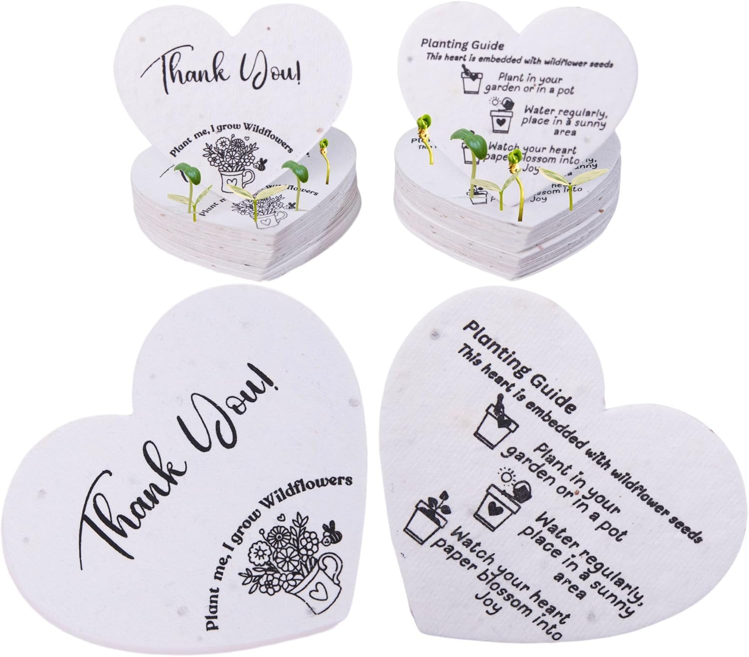 50 Plantable Seed Paper Hearts - Thank You Cards 2.5in x 2in | Handmade Seed Paper Embedded with Wildflower Seeds | Party Favors | Wedding Favor | Small Business Thank You Cards