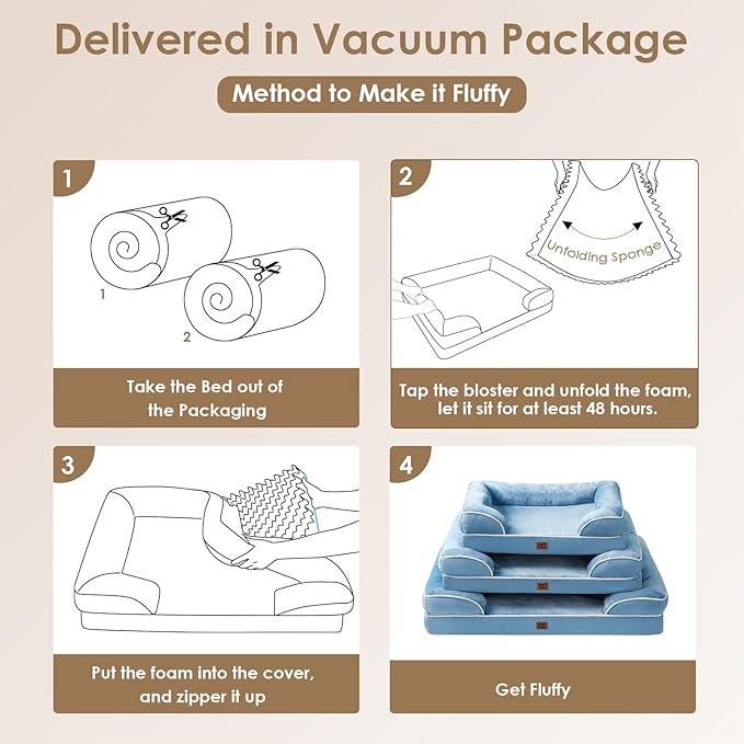 EHEYCIGA Orthopedic Dog Beds for Extra Large Dogs, Waterproof Memory Foam XXL Dog Bed with Sides, Non-Slip Bottom and Egg-Crate Foam Big Pet Couch Bed with Washable Removable Cover, Washed Blue-PawvioPets