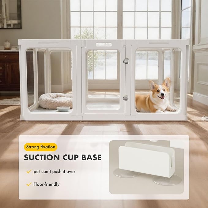 Acrylic Dog Playpen with Door, 24" 10PCS Clear Pet Play Pen Indoor for Small Animals, Transparent Puppy Fence Kennel Rabbit Ferret, Doggie Cages Yard Easy Assemble-PawvioPets