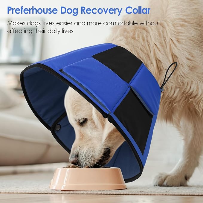 Dog Recovery Collar Cone for Medium Dogs, Adjustable Dog Cone Alternative After Surgery for Dogs to Stop Licking, Breathable Soft Cone for Medium Large Dogs, Blue M-PawvioPets