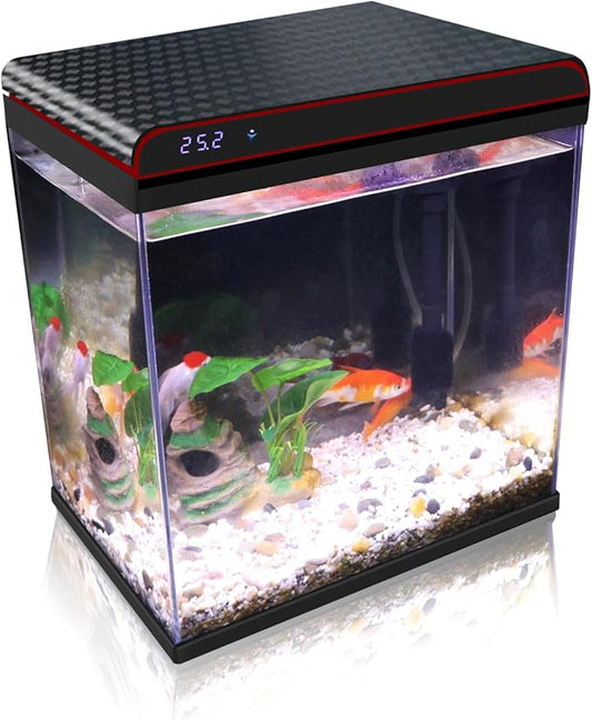5 Gallon Glass Fish Tank Aquarium Starter Kit - Self-Cleaning, Ultra-Quiet Filter Pump, 3-Color LED Lights, Smart Temp Monitoring for Betta Fish, Shrimp, Kids Gift-PawvioPets