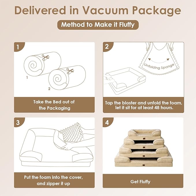 EHEYCIGA Orthopedic Dog Bed for Medium Dogs, Waterproof Memory Foam Medium Dog Beds with Sides, Non-Slip Bottom and Egg-Crate Foam Pet Couch Bed with Washable Removable Cover, Greige-PawvioPets