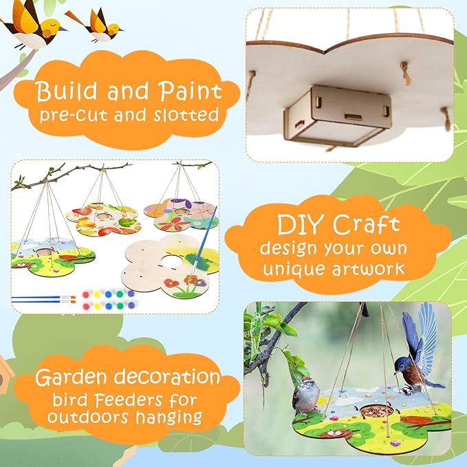 12 Pack Bird Feeder Craft Kits for Kids Ages 3-5 4-8 8-12, DIY Wooden Art Painting Outdoor Bulk Toys for Boys & Girls, Easter Christmas Gifts, Party Favor Gifts for Nature Loving Children-PawvioPets