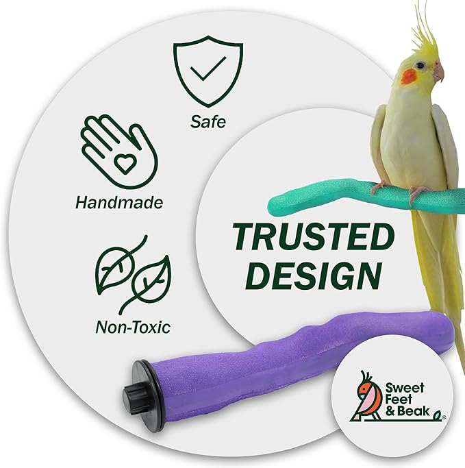 Brid Cage Safety Pumice Perch - Trims Nails and Beak - Promotes Healthy Nails and Beaks - Safe Non-Toxic Bird Supplies for Bird Cages - Large 12"-PawvioPets