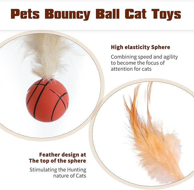 6 Pcs Feather Ball Cat Toy,Interactive Feather Bouncy Ball Toy Set for Cats,Mini and Elastic,Suitable for Pets to Play Indoors and Outdoors-PawvioPets